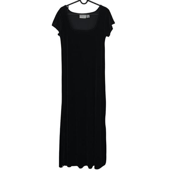 Vintage Y2K Walter Black Velvet Midi Dress Vamp Gothic Evening Formal Medium - Picture 1 of 6